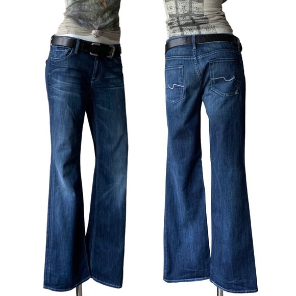 7FAM 90s high waist flare leg bootcut dark wash denim jeans - size 30 - Picture 4 of 11